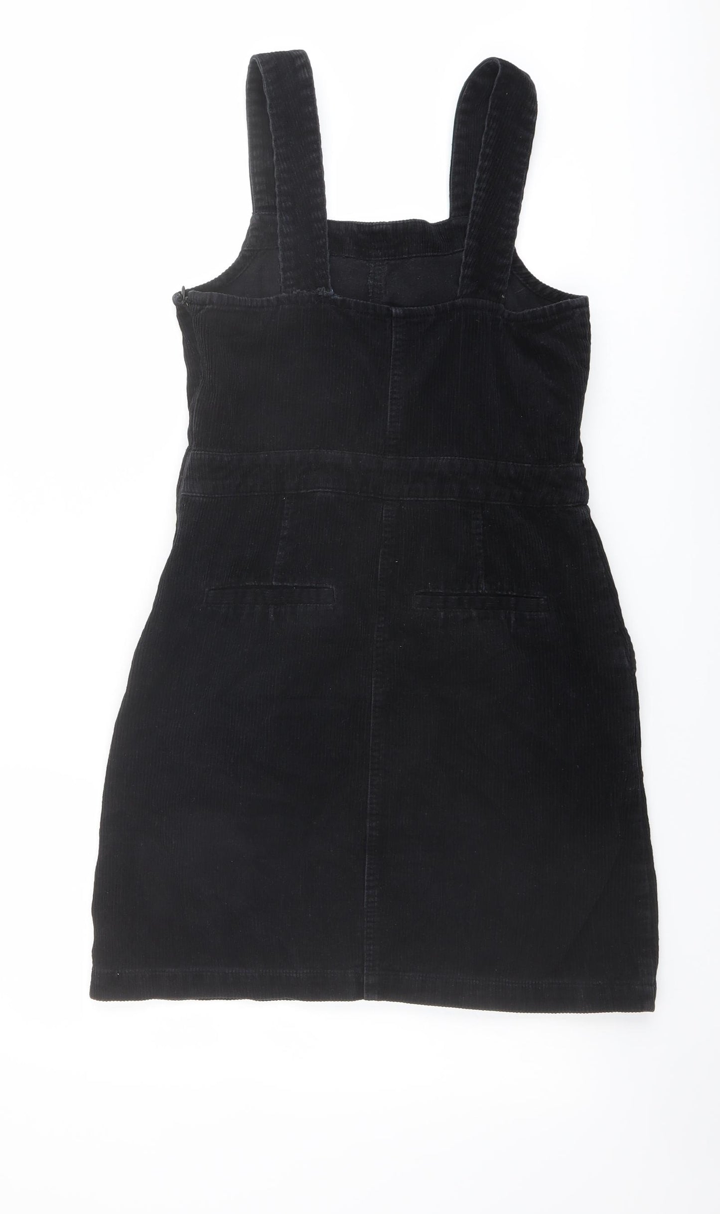 Dorothy Perkins Womens Black Cotton Pinafore/Dungaree Dress Size 8 Square Neck Zip
