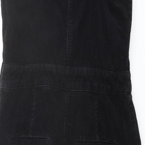 Dorothy Perkins Womens Black Cotton Pinafore/Dungaree Dress Size 8 Square Neck Zip
