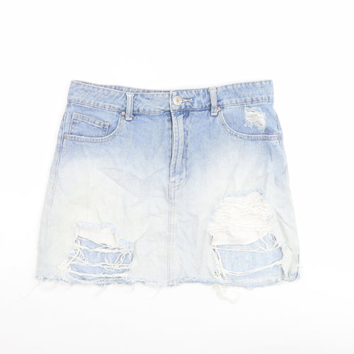 FOREVER 21 Womens Blue Cotton Mini Skirt Size 28 in Button - Distressed look