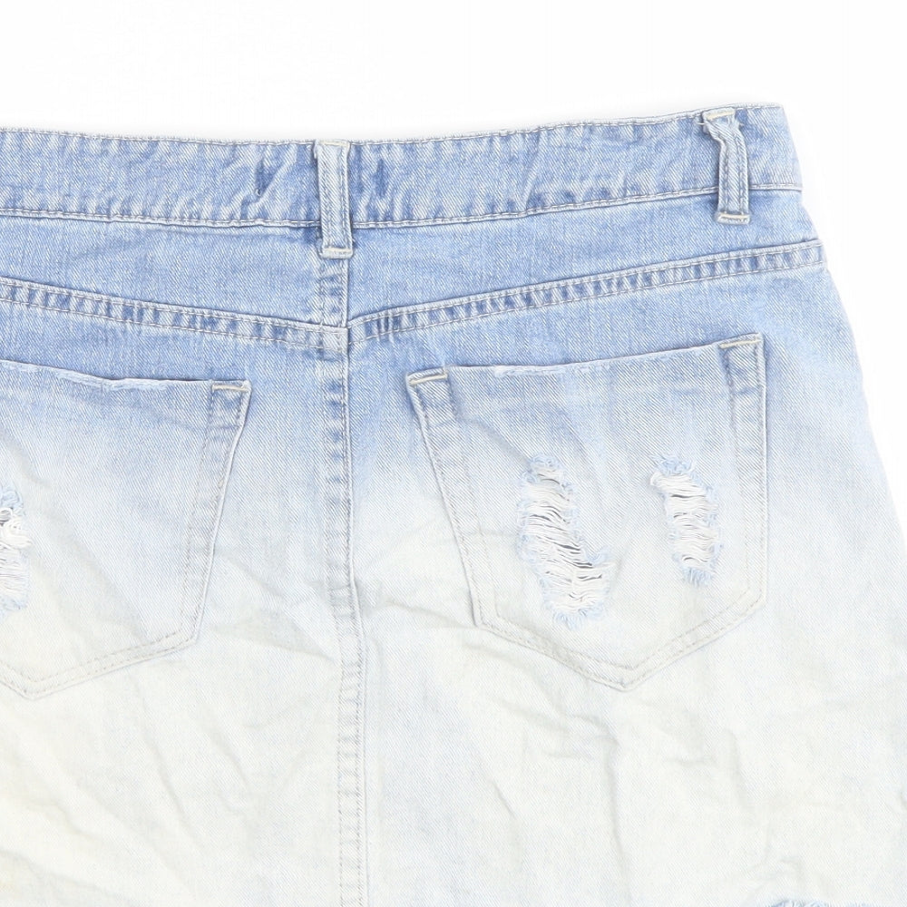 FOREVER 21 Womens Blue Cotton Mini Skirt Size 28 in Button - Distressed look