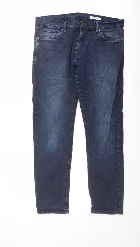 Marks and Spencer Mens Blue Cotton Straight Jeans Size 36 in L31 in Slim Button