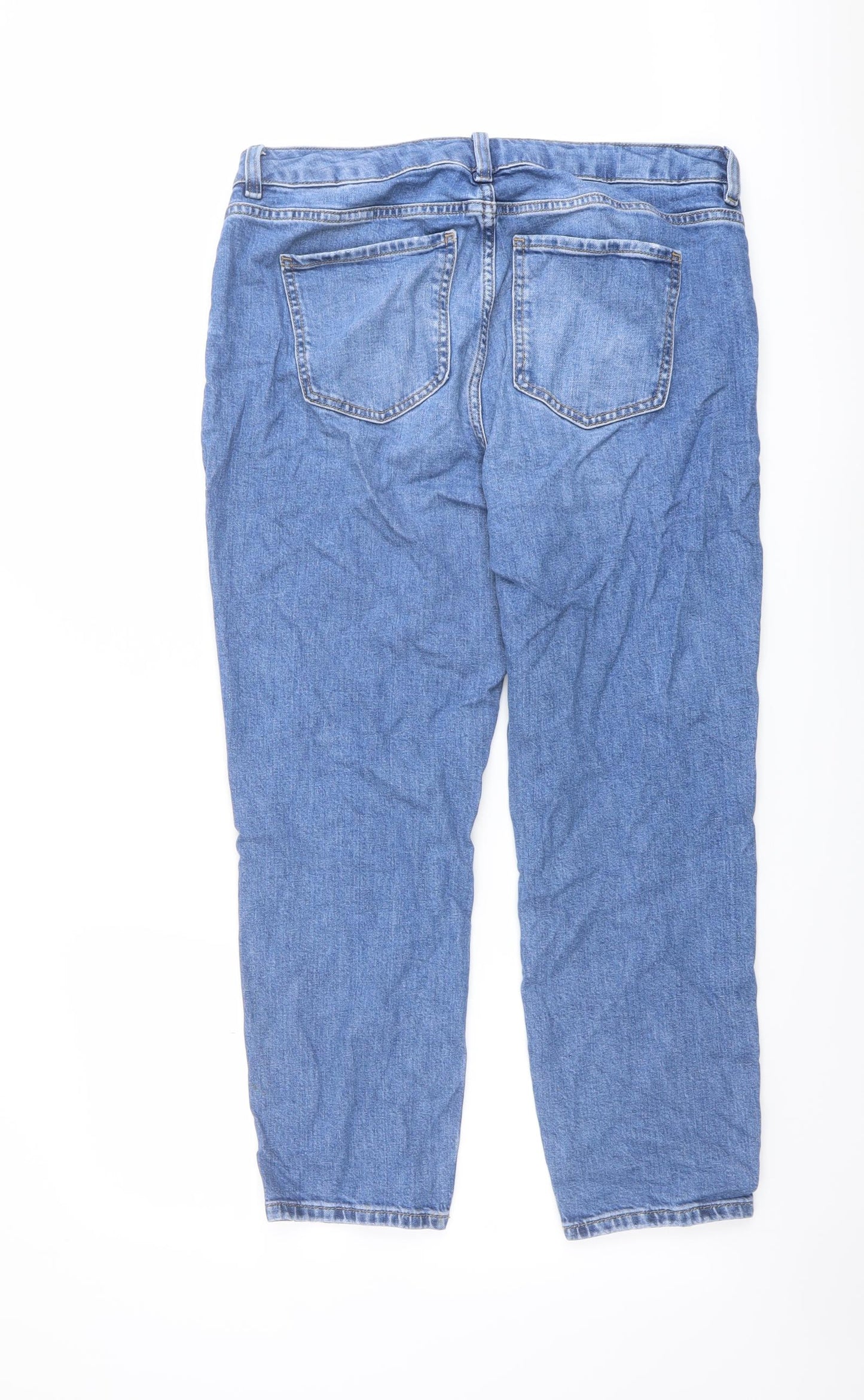 Marks and Spencer Womens Blue Cotton Cropped Jeans Size 14 L26 in Slim Button