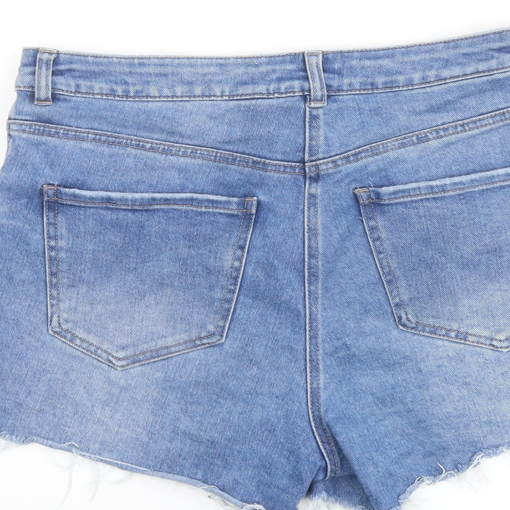 NEXT Womens Blue Cotton Cut-Off Shorts Size 12 L4 in Regular Button