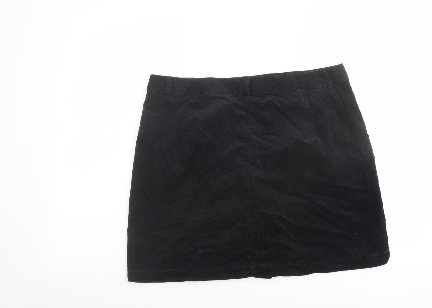 Marks and Spencer Womens Black Cotton A-Line Skirt Size 16 Button