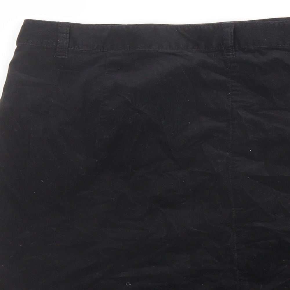 Marks and Spencer Womens Black Cotton A-Line Skirt Size 16 Button