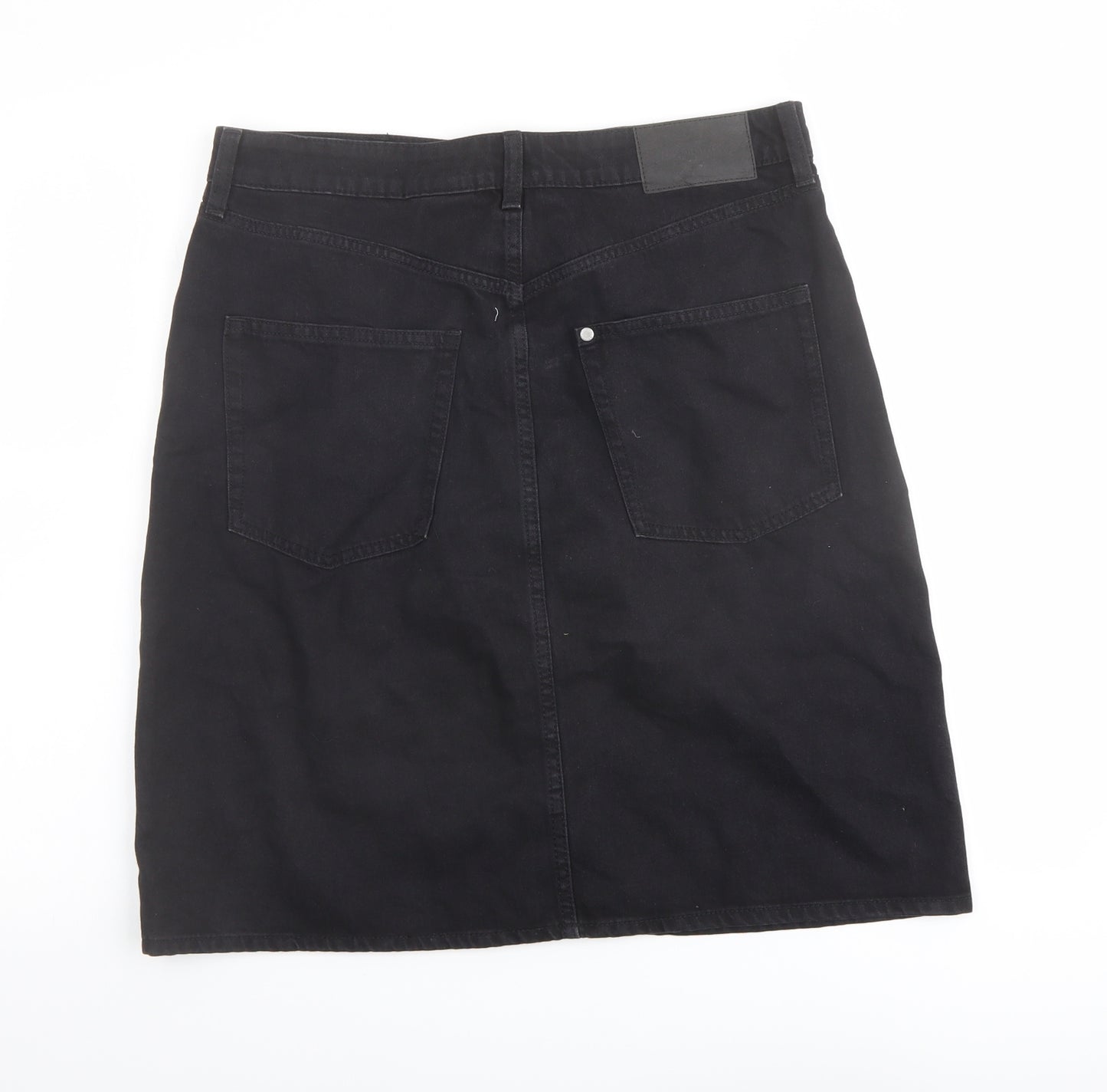 H&M Womens Black Cotton A-Line Skirt Size 14 Button