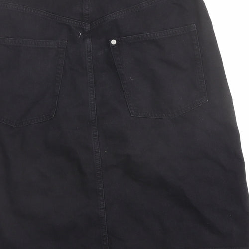 H&M Womens Black Cotton A-Line Skirt Size 14 Button