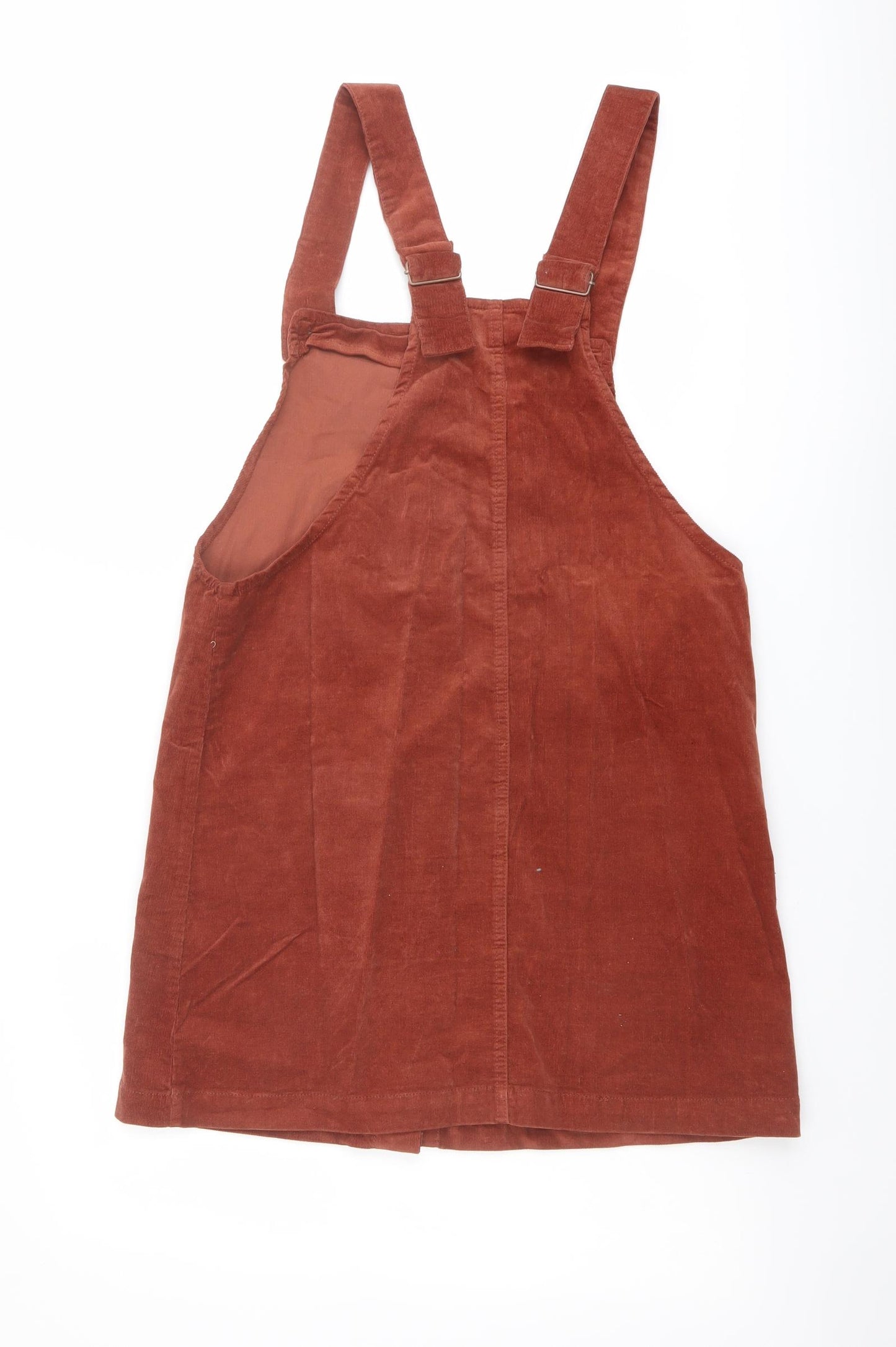 Jacqueline de Yong Womens Red Cotton Pinafore/Dungaree Dress Size 8 Square Neck Button