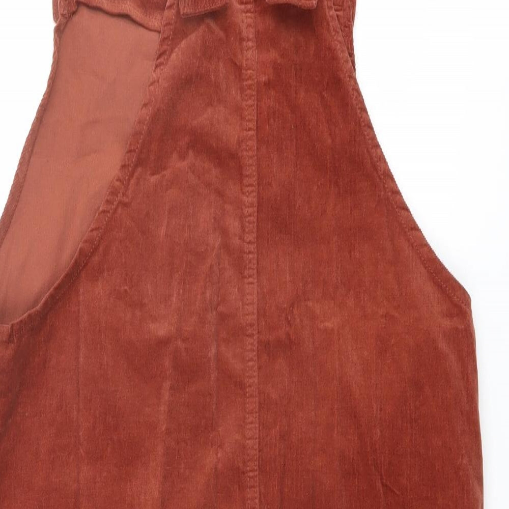 Jacqueline de Yong Womens Red Cotton Pinafore/Dungaree Dress Size 8 Square Neck Button