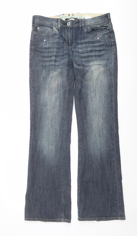 NEXT Womens Blue Cotton Bootcut Jeans Size 12 L33 in Regular Button