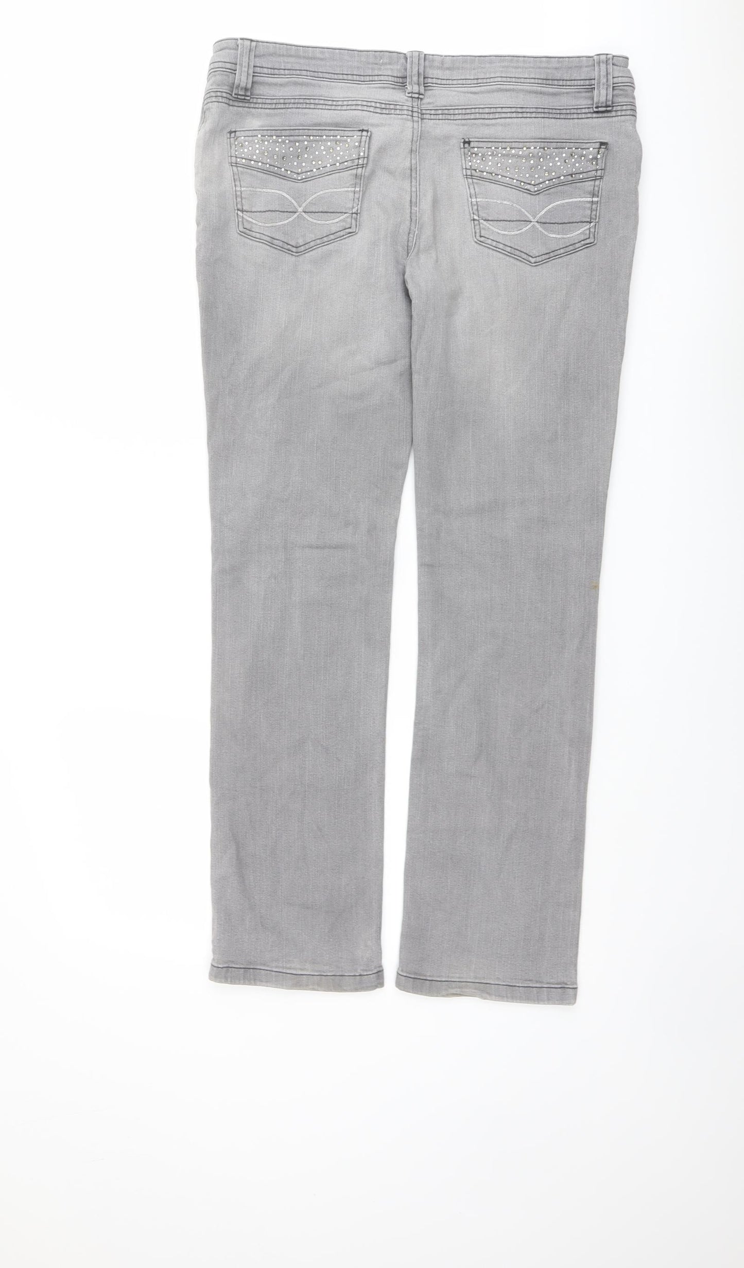 House Of Denim Womens Grey Cotton Straight Jeans Size 16 L29 in Regular Button