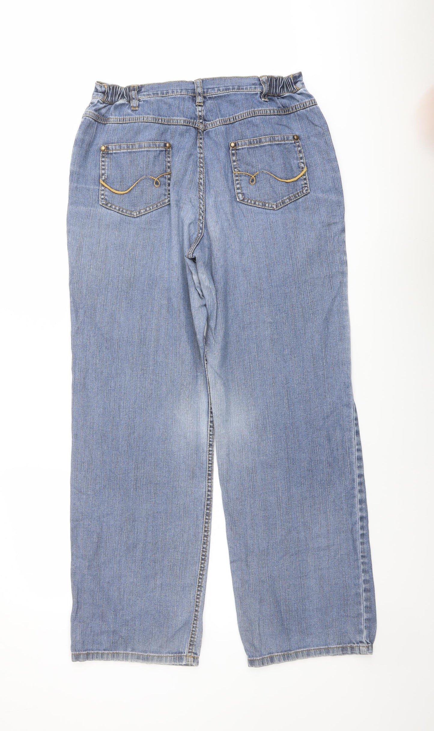 Marks and Spencer Womens Blue Cotton Wide-Leg Jeans Size 12 L29 in Regular Button