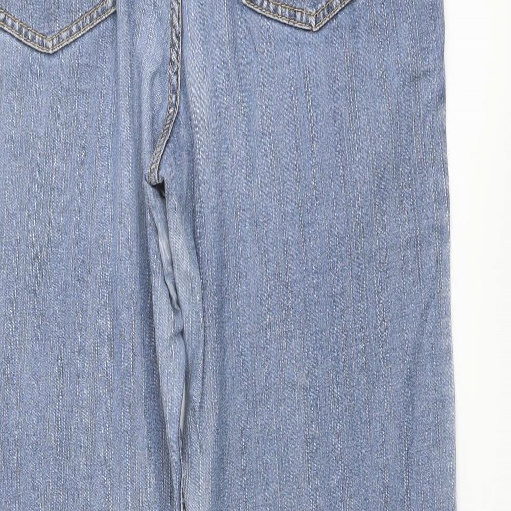 Marks and Spencer Womens Blue Cotton Wide-Leg Jeans Size 12 L29 in Regular Button