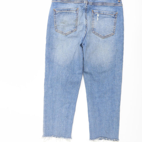 Zara Womens Blue Cotton Cropped Jeans Size 6 L20 in Regular Button - Raw Hem