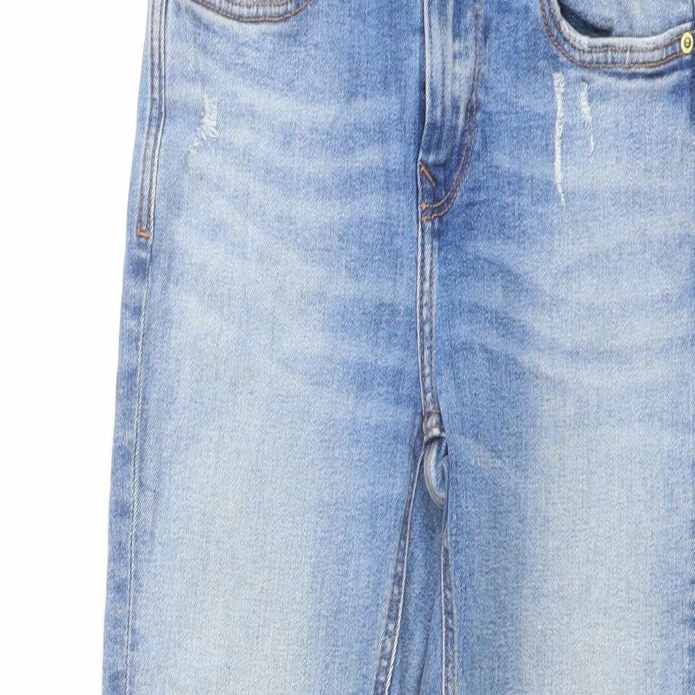 Zara Womens Blue Cotton Cropped Jeans Size 6 L20 in Regular Button - Raw Hem