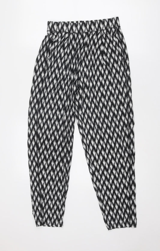 Marks and Spencer Womens Black Geometric Viscose Harem Trousers Size 8 L26 in Regular - Diamond Pattern