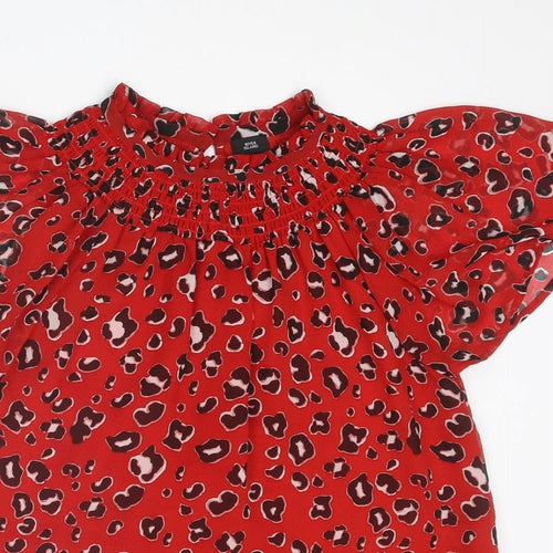River Island Womens Red Animal Print Polyester Basic Blouse Size 10 Round Neck - Leopard Print