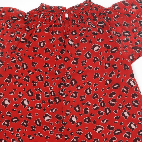 River Island Womens Red Animal Print Polyester Basic Blouse Size 10 Round Neck - Leopard Print