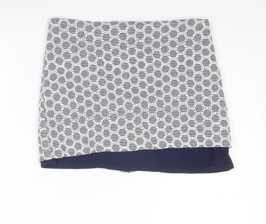 Topshop Womens White Geometric Cotton Mini Skirt Size 8 Zip