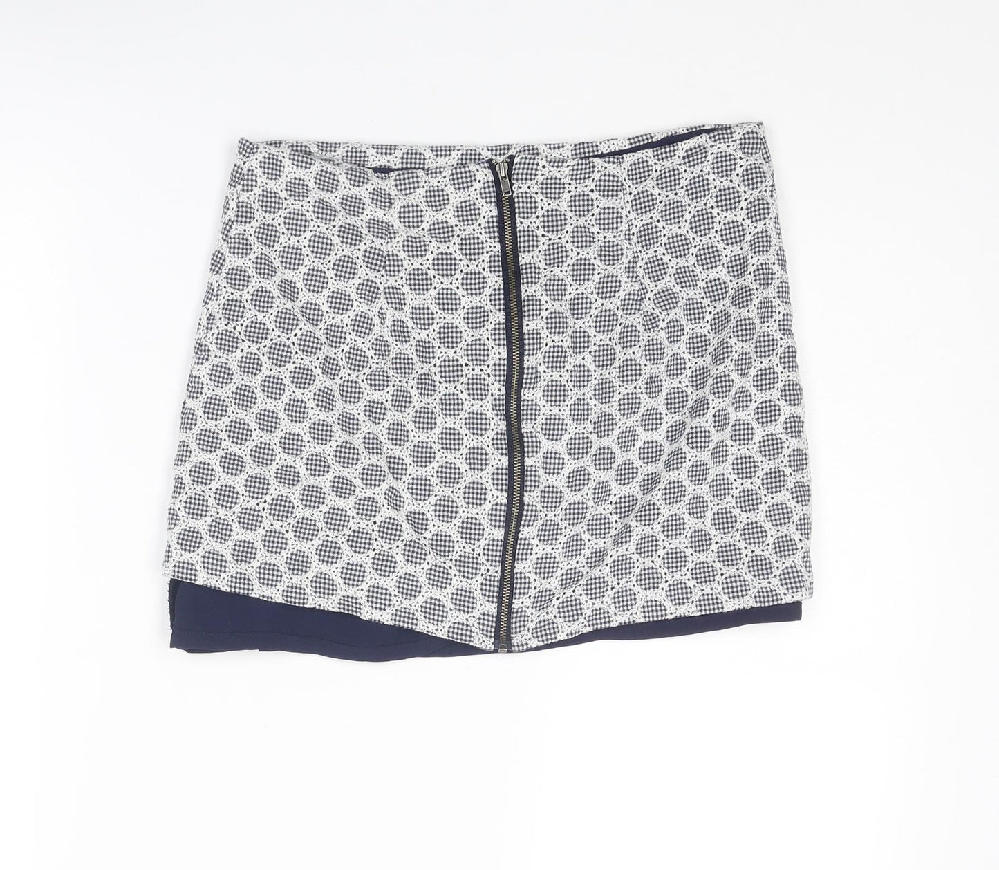 Topshop Womens White Geometric Cotton Mini Skirt Size 8 Zip