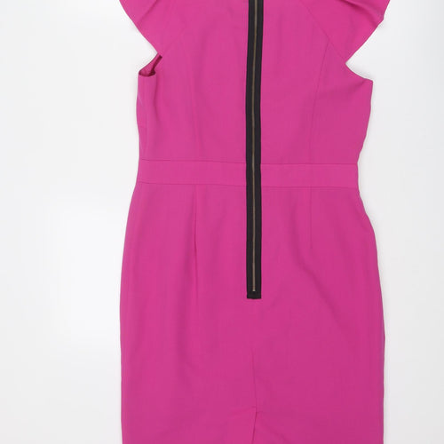 Marks and Spencer Womens Pink Polyester Shift Size 10 Boat Neck Zip