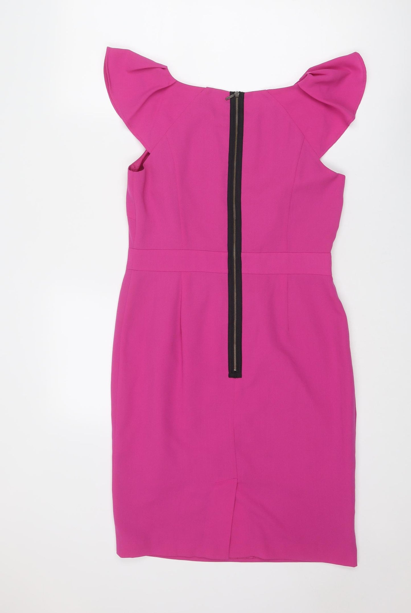 Marks and Spencer Womens Pink Polyester Shift Size 10 Boat Neck Zip