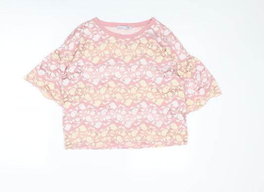 Zara Womens Multicoloured Floral Polyester Basic T-Shirt Size M Round Neck