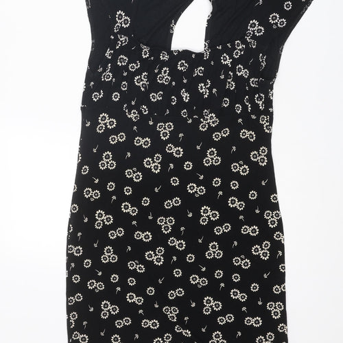 Topshop Womens Black Floral Viscose A-Line Size 12 Square Neck Pullover