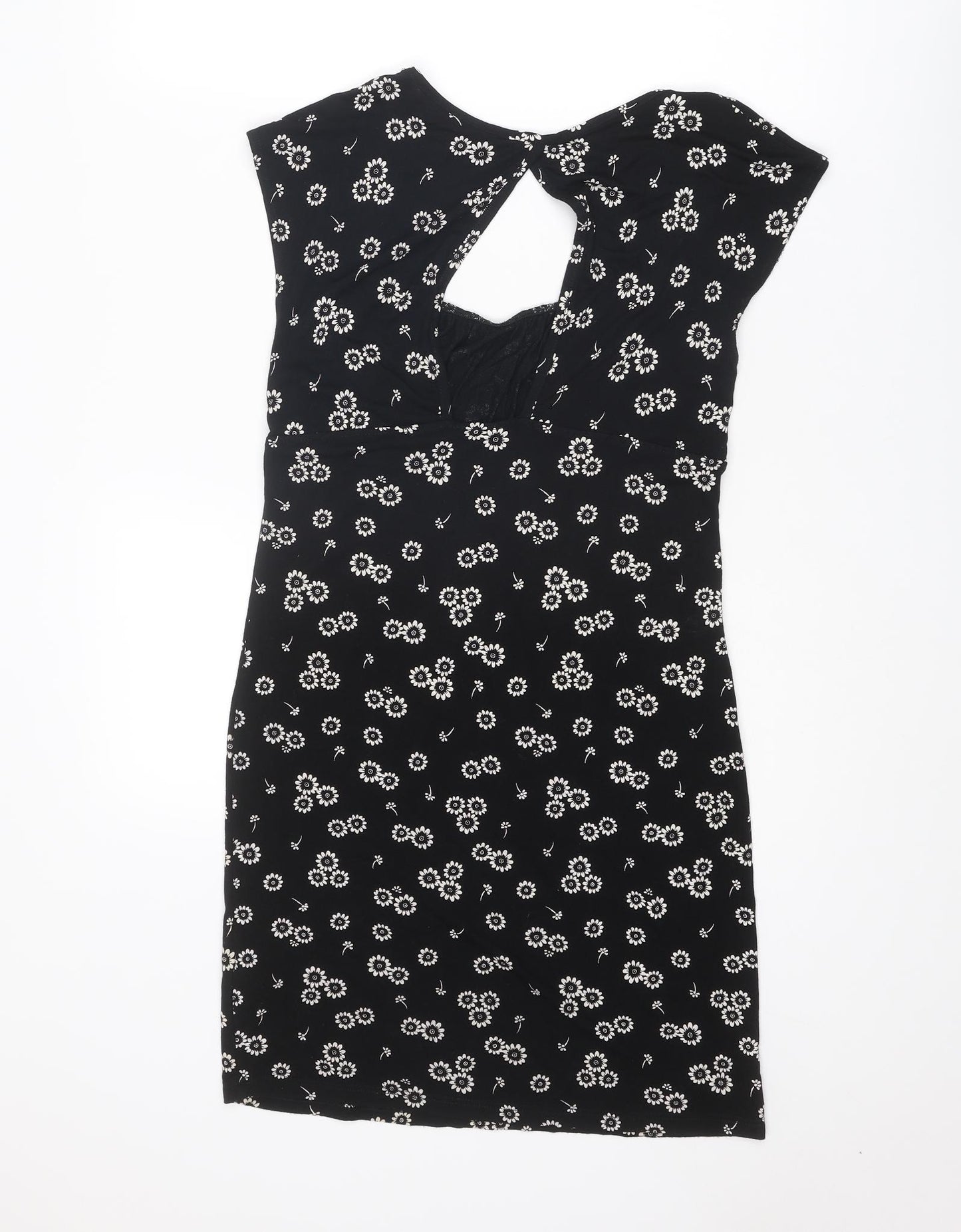 Topshop Womens Black Floral Viscose A-Line Size 12 Square Neck Pullover
