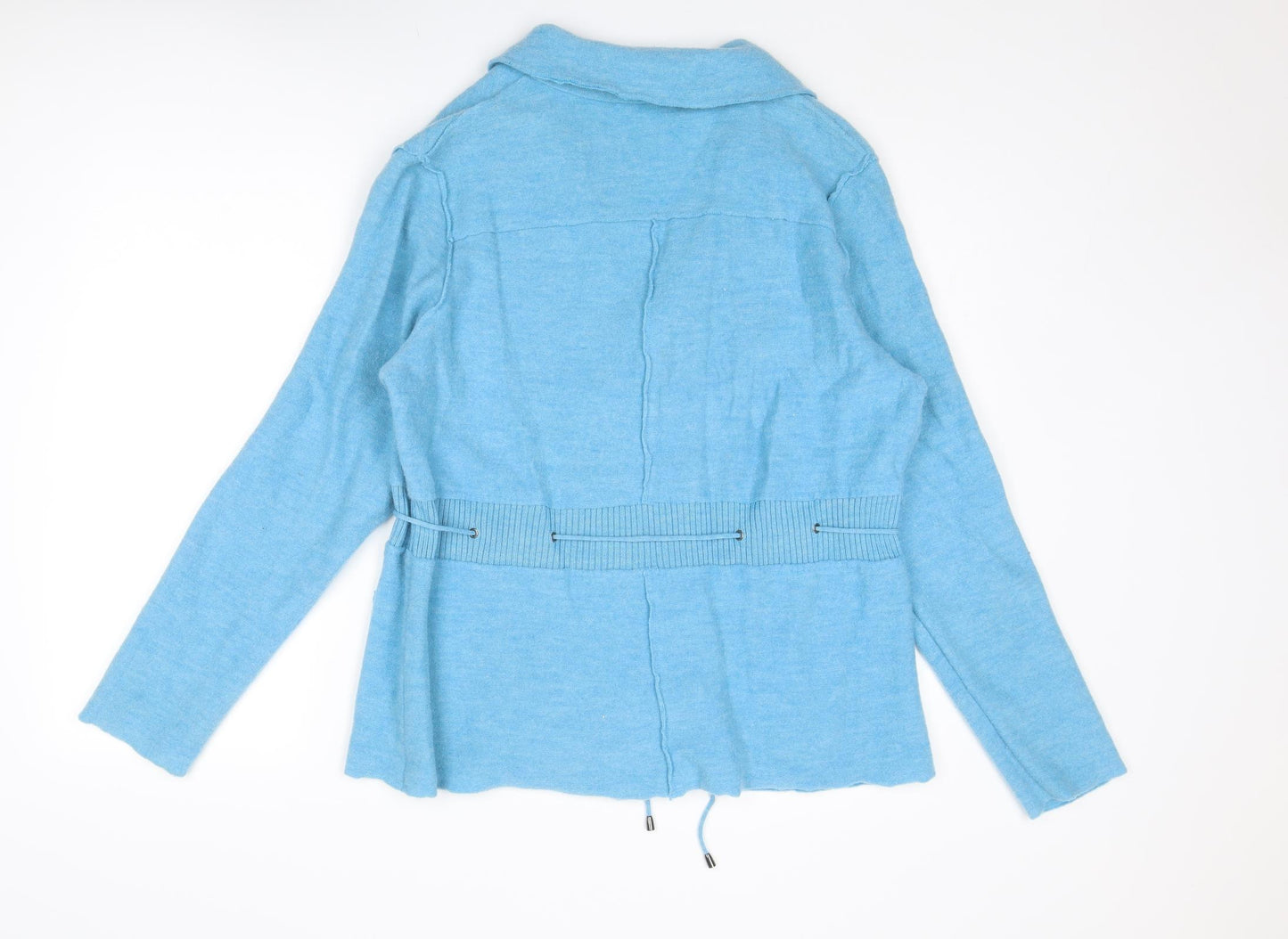 FRANK WALDER Womens Blue Collared Wool Cardigan Jumper Size 18