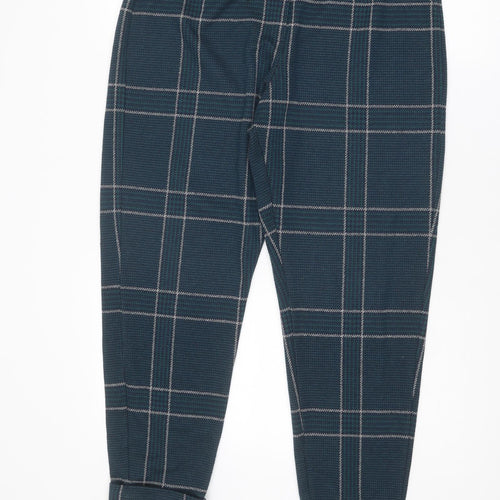 Marks and Spencer Womens Blue Check Polyester Jogger Trousers Size 14 L26 in Regular Drawstring