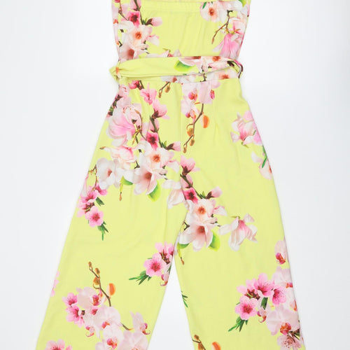 Quiz Womens Yellow Floral Polyester Jumpsuit One-Piece Size 8 L23 in Pullover