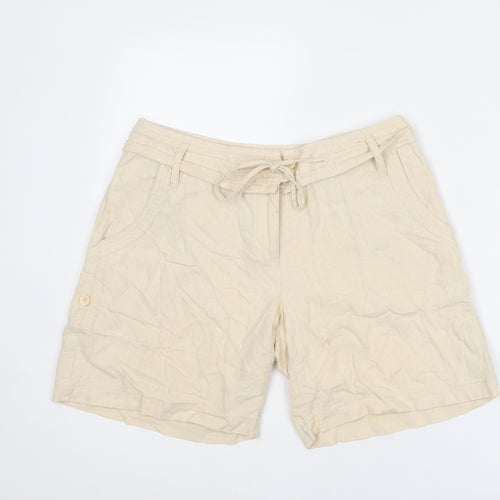 NEXT Womens Beige Linen Bermuda Shorts Size 12 L6 in Regular Zip