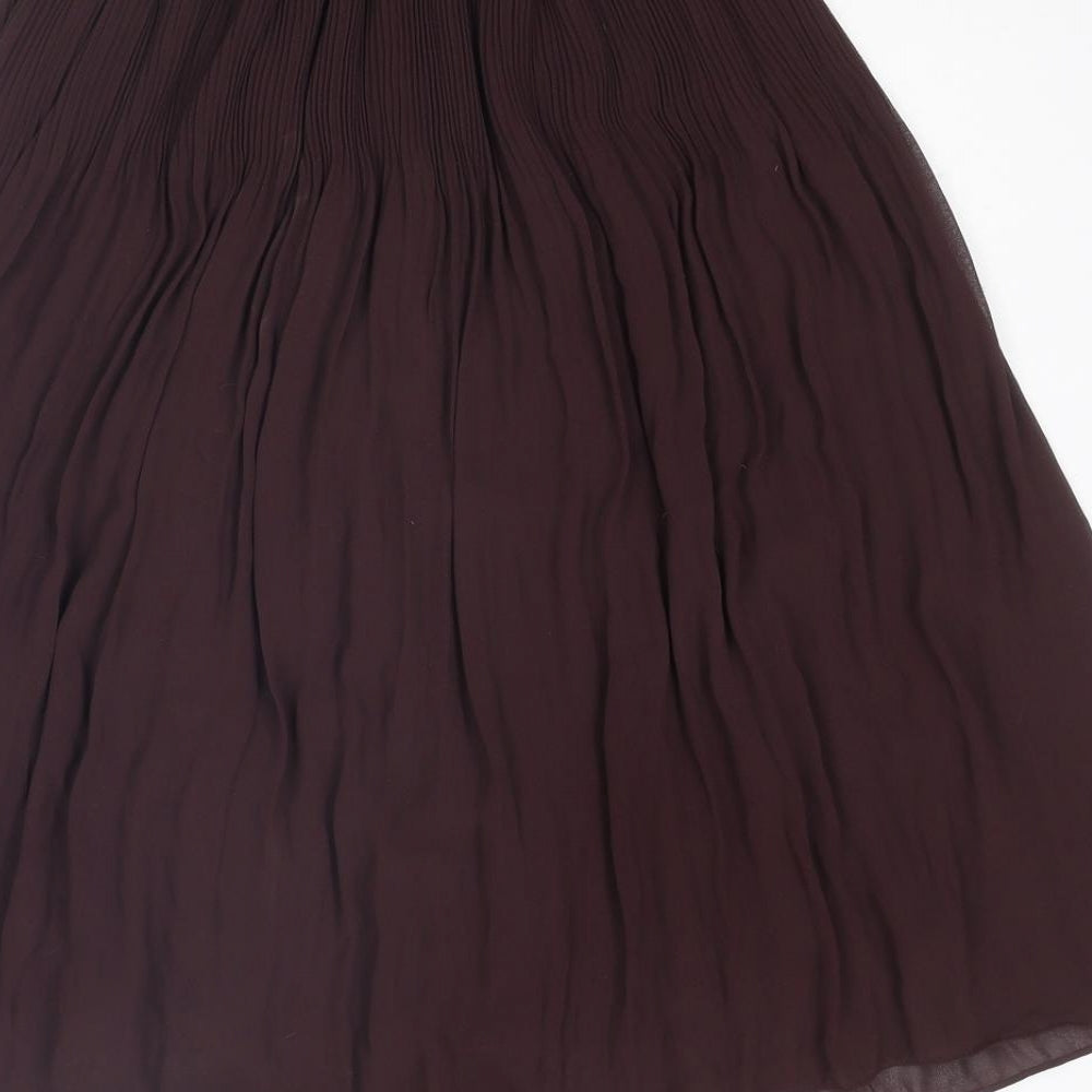 H&M Womens Brown Polyester Pleated Skirt Size 6