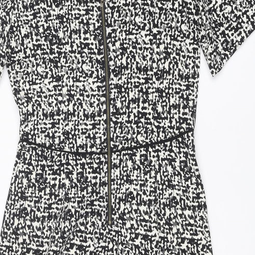 Louche Womens Black Geometric Polyester Shift Size 14 Round Neck Zip