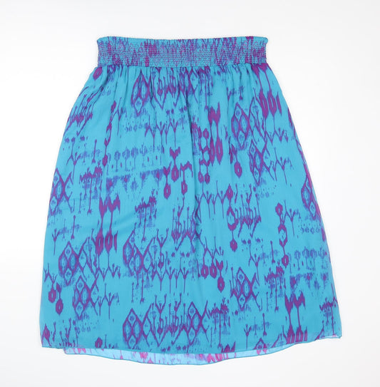 Per Una Womens Blue Geometric Polyester A-Line Skirt Size 16