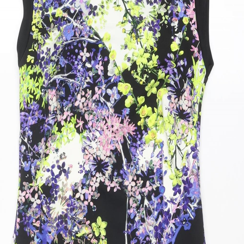 Marks and Spencer Womens Multicoloured Floral Polyester Shift Size 12 Round Neck Zip