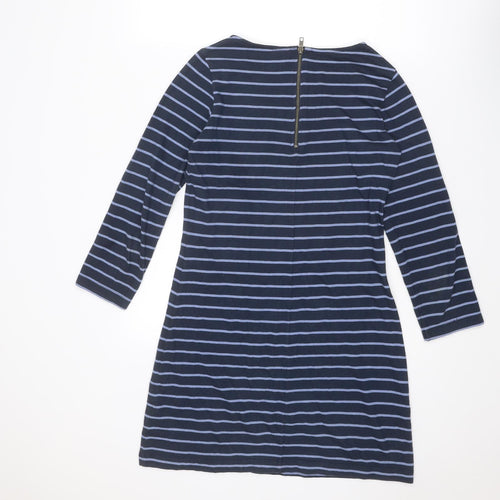 Jack Wills Womens Blue Striped Cotton Jumper Dress Size 10 Round Neck Zip