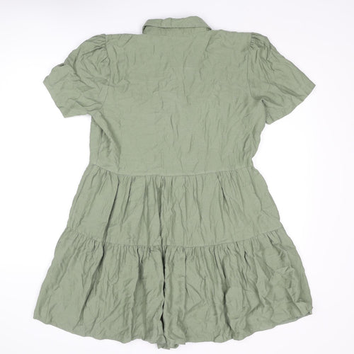 Select Womens Green Viscose Shirt Dress Size 12 Collared Button