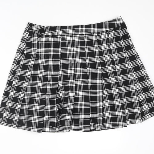 New Look Womens Black Plaid Polyester Pleated Skirt Size 14 Zip