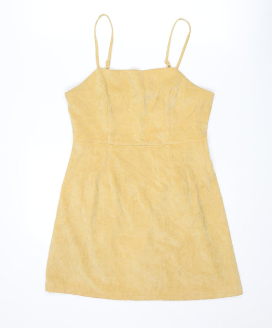 Cooperative Womens Yellow Polyester Slip Dress Size M Scoop Neck Zip