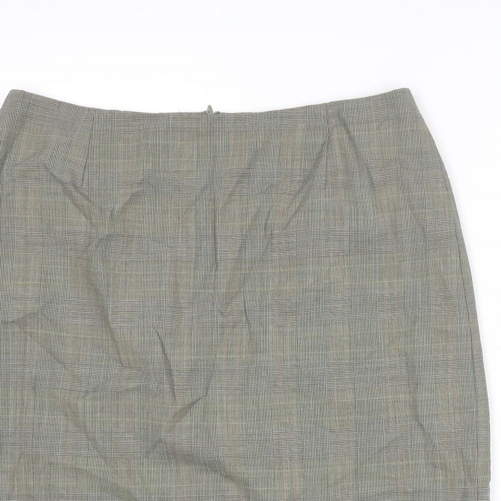 Laura Ashley Womens Grey Plaid Wool A-Line Skirt Size 14 Zip