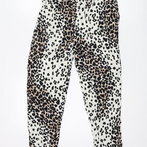 M&Co Womens Ivory Animal Print Viscose Trousers Size 10 L26 in Regular - Leopard Print