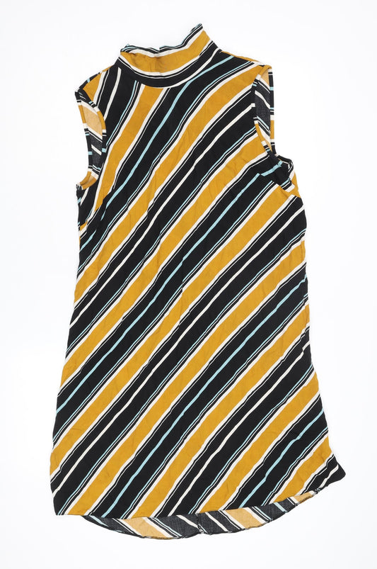 Dorothy Perkins Womens Multicoloured Striped Viscose Shift Size 10 Mock Neck Tie