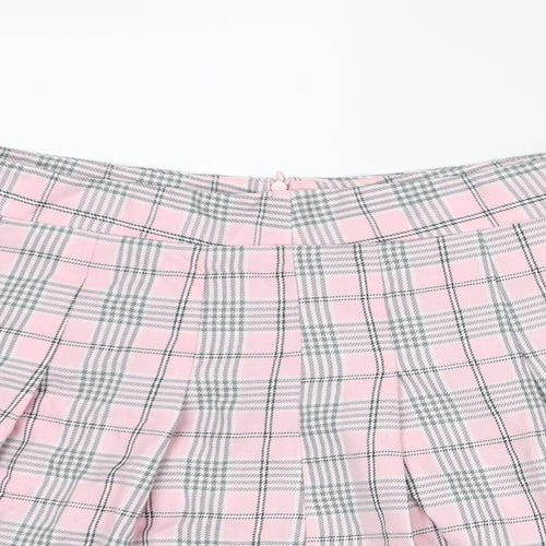 New Look Womens Pink Plaid Polyester Pleated Skirt Size 14 Zip