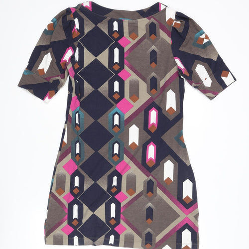 NEXT Womens Multicoloured Geometric Viscose Mini Size 14 Boat Neck Pullover