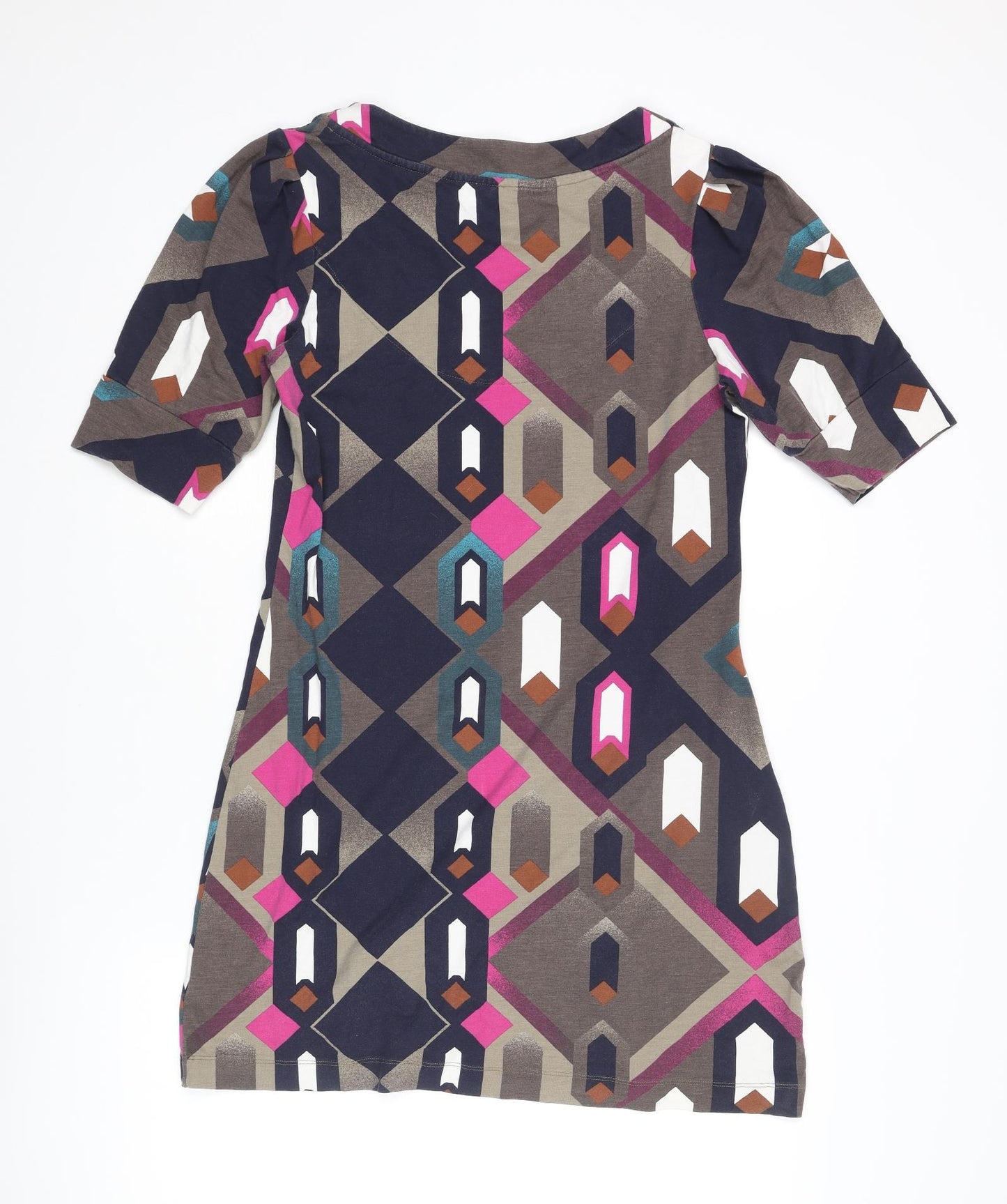 NEXT Womens Multicoloured Geometric Viscose Mini Size 14 Boat Neck Pullover