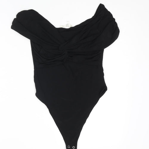 Pull&Bear Womens Black Polyester Bodysuit One-Piece Size M Snap