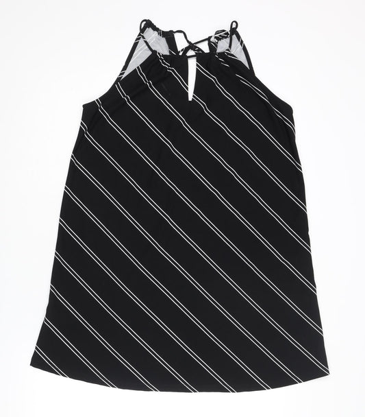 Mango Womens Black Striped Polyester Mini Size XS Round Neck Tie