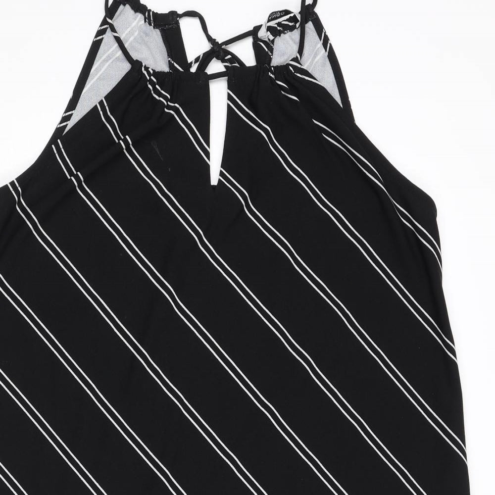 Mango Womens Black Striped Polyester Mini Size XS Round Neck Tie